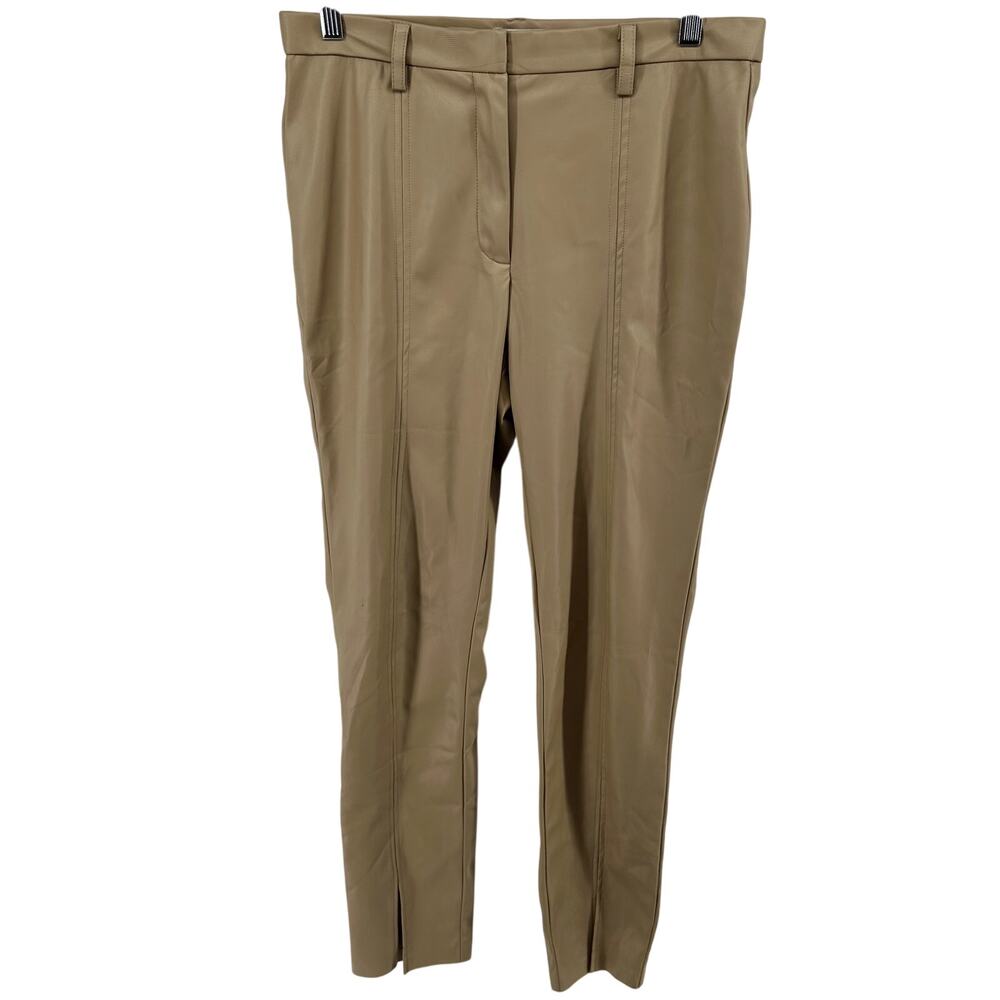 Jason Wu Faux Leather Slacks Front Ankle Slit High Rise Beige Large